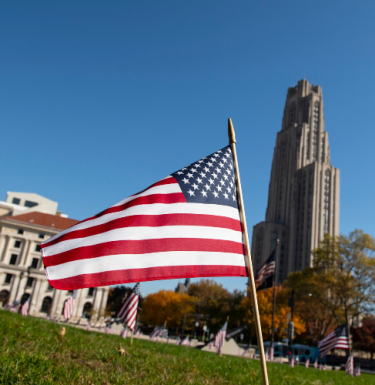 American flag in front of Cathedral