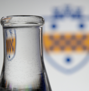 erlenmeyer flask in front of pitt shield